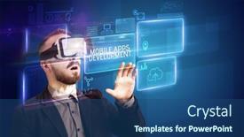  Presentation with tech - Theme enhanced with businessman-looking-through-virtual-reality background and a ocean colored foreground