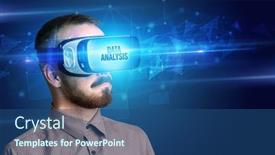  Presentation with virtual reality - Presentation design with businessman-looking-through-virtual-reality background and a ocean colored foreground