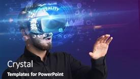  Presentation with glasses - PPT layouts having businessman-looking-through-vr-glasses background and a wine colored foreground