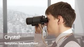  Presentation with concept - Beautiful presentation design featuring businessman looks through a binoculars backdrop and a gray colored foreground