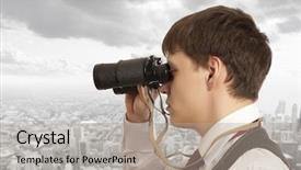  Presentation with demographic millennials business concept - Theme enhanced with businessman looks through a binoculars background and a  colored foreground