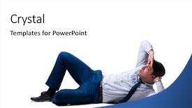  Presentation with floor inspection - Audience pleasing presentation design consisting of businessman lying on the floor backdrop and a  colored foreground