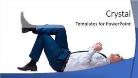  Presentation with blank whiteboard isolated on white - Presentation theme featuring businessman lying on the floor background and a  colored foreground