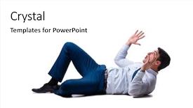  Presentation with director - Colorful presentation design enhanced with businessman lying on the floor backdrop and a white colored foreground