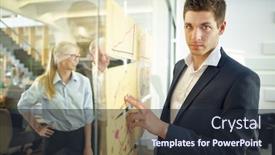  Presentation with statistics - Presentation design with businessman-makes-analysis-with-statistics background and a wine colored foreground