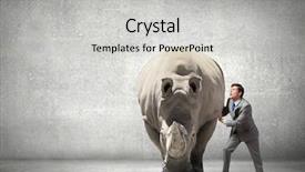  Presentation with effort - Audience pleasing PPT theme consisting of businessman making effort to move big rhino backdrop and a light gray colored foreground