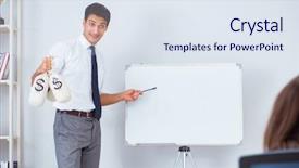  Presentation with people lost money fired businessman - Slide set consisting of businessman making presentation with money background and a sky blue colored foreground