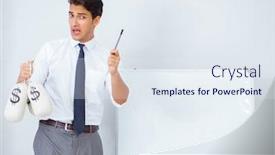  Presentation with people lost money fired businessman - Amazing presentation design having businessman making presentation with money sacks backdrop and a sky blue colored foreground