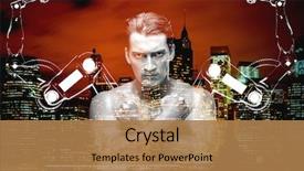  Presentation with robot - Theme enhanced with businessman man with robotic arms background and a coral colored foreground