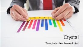 Presentation with large orchestra and tape recorder - Cool new presentation theme with measure goals - businessman measuring graph with tape backdrop and a white colored foreground