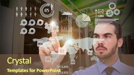  Presentation with storage - Slide set featuring businessman measuring something with his fingers against image of data storage background and a tawny brown colored foreground