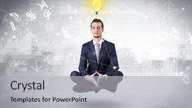  Presentation with financial reports - Cool new PPT theme with businessman meditates with enlightenment data backdrop and a light gray colored foreground