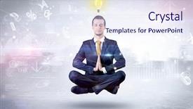  Presentation with financial reports - Audience pleasing presentation design consisting of businessman meditates with enlightenment data backdrop and a sky blue colored foreground