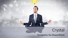  Presentation with financial reports - Presentation theme consisting of businessman meditates with enlightenment data background and a light gray colored foreground
