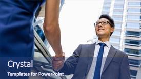  Presentation with meeting - Audience pleasing presentation consisting of businessman meeting his colleague outdoors backdrop and a  colored foreground