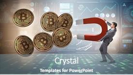  Presentation with magnet - Presentation enhanced with businessman mining bitcoins with horseshoe background and a  colored foreground