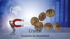  Presentation with magnet - PPT theme consisting of businessman mining bitcoins with horseshoe background and a  colored foreground