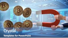  Presentation with magnet - Presentation theme with businessman mining bitcoins with horseshoe background and a teal colored foreground
