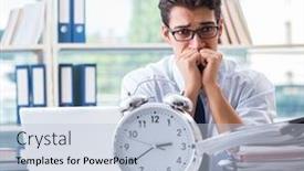  Presentation with women in office - Presentation theme with businessman-missing-deadline-for-deliverables background and a lemonade colored foreground