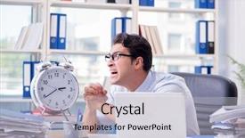  Presentation with office farewell - Beautiful PPT theme featuring businessman missing deadline for deliverables backdrop and a  colored foreground