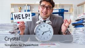  Presentation with work deadlines - Slide deck consisting of businessman missing deadlines due background and a light blue colored foreground