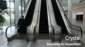  Presentation with rear view of bodyguard - Colorful slide set enhanced with businessman moving upwards on escalator backdrop and a dark gray colored foreground