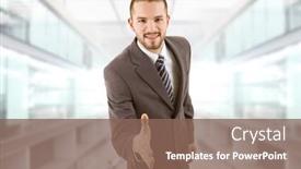  Presentation with hand shake office - Cool new presentation theme with businessman-offering-to-shake backdrop and a violet colored foreground