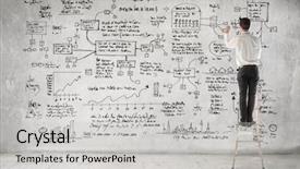  Presentation with businessman climbing the career ladder - Presentation design with businessman on a ladder writing background and a light gray colored foreground