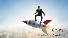  Presentation with rocket - PPT theme enhanced with businessman-on-a-rocket-mixed background and a lemonade colored foreground