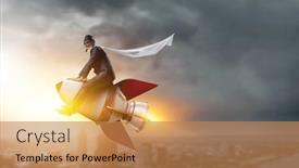  Presentation with rocket - Presentation theme enhanced with businessman-on-a-rocket-mixed background and a coral colored foreground
