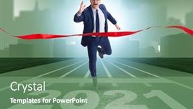  Presentation with finish line - Colorful presentation theme enhanced with businessman-on-finish-line backdrop and a seafoam green colored foreground