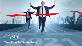  Presentation with finish line - Colorful PPT layouts enhanced with businessman-on-finish-line backdrop and a teal colored foreground