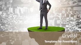  Presentation with future - Beautiful presentation featuring businessman-on-flying-island-looking backdrop and a coral colored foreground