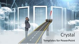  Presentation with servers - Audience pleasing presentation design consisting of businessman on highway against server backdrop and a lemonade colored foreground