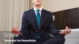  Presentation with bed hotel - PPT theme featuring businessman on hotel bed doing yoga for relaxation background and a wine colored foreground