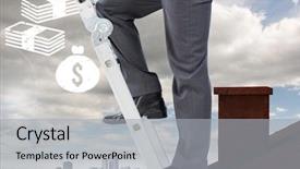  Presentation with house roof and roofing business - Beautiful slide deck featuring businessman on ladder over roof backdrop and a  colored foreground