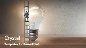  Presentation with light bulb or lightbulb - Presentation enhanced with businessman on ladder with light background and a  colored foreground