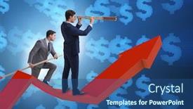  Presentation with business finish line - Slide deck having businessman-on-line-chart background and a ocean colored foreground