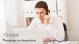  Presentation with computer - Amazing theme having businessman-on-phone-sitting backdrop and a lemonade colored foreground