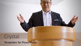  Presentation with minimal - PPT layouts consisting of 3d man lectern - businessman on podium speaking background and a gold colored foreground