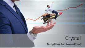  Presentation with trading - Slides enhanced with businessman-on-rocket-in-trading background and a light gray colored foreground