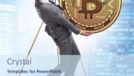  Presentation with bitcoins - Cool new PPT theme with businessman-on-scales-with-bitcoins backdrop and a sky blue colored foreground