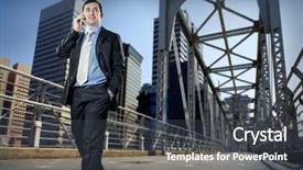  Presentation with winding bridge - Colorful PPT theme enhanced with businessman on the bridge speaking backdrop and a dark gray colored foreground