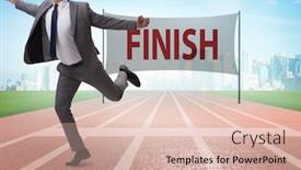  Presentation with competition - Cool new slide deck with businessman-on-the-finishing-line backdrop and a lemonade colored foreground