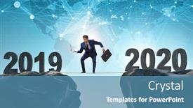  Presentation with 2019 - Colorful presentation enhanced with businessman-on-tight-rope backdrop and a teal colored foreground