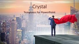  Presentation with super hero - Theme consisting of businessman on top of building background and a lemonade colored foreground