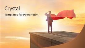  Presentation with super hero - Colorful PPT layouts enhanced with businessman on top of building backdrop and a lemonade colored foreground