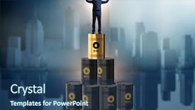  Presentation with barrels - Theme enhanced with businessman on top of oil background and a ocean colored foreground