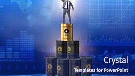  Presentation with barrels - Cool new PPT layouts with businessman on top of oil backdrop and a navy blue colored foreground
