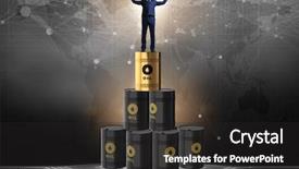  Presentation with barrels - PPT layouts having businessman on top of oil background and a dark gray colored foreground